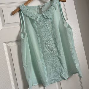 Lauren Conrad Peter Pan collar vintage design mint green sleeveless top XL